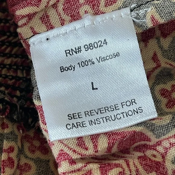 House of Harlow 1960 Jaipur Print Boho Abstract Floral Blouse Top Sz L Black Red - Picture 13 of 16